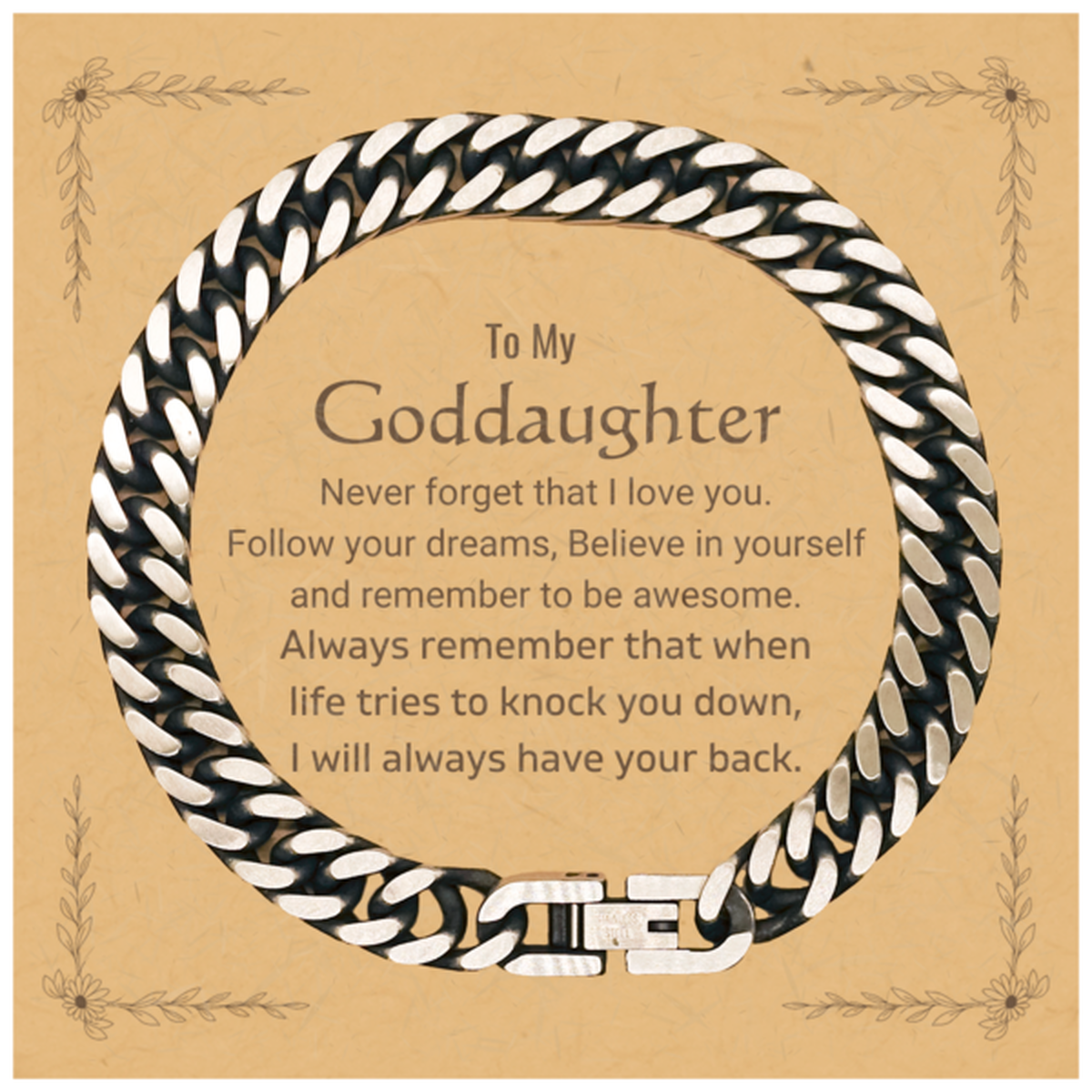 Inspirational Gifts for Goddaughter, Follow your dreams, Believe in yourself, Goddaughter Cuban Link Chain Bracelet, Birthday Christmas Unique Gifts For Goddaughter