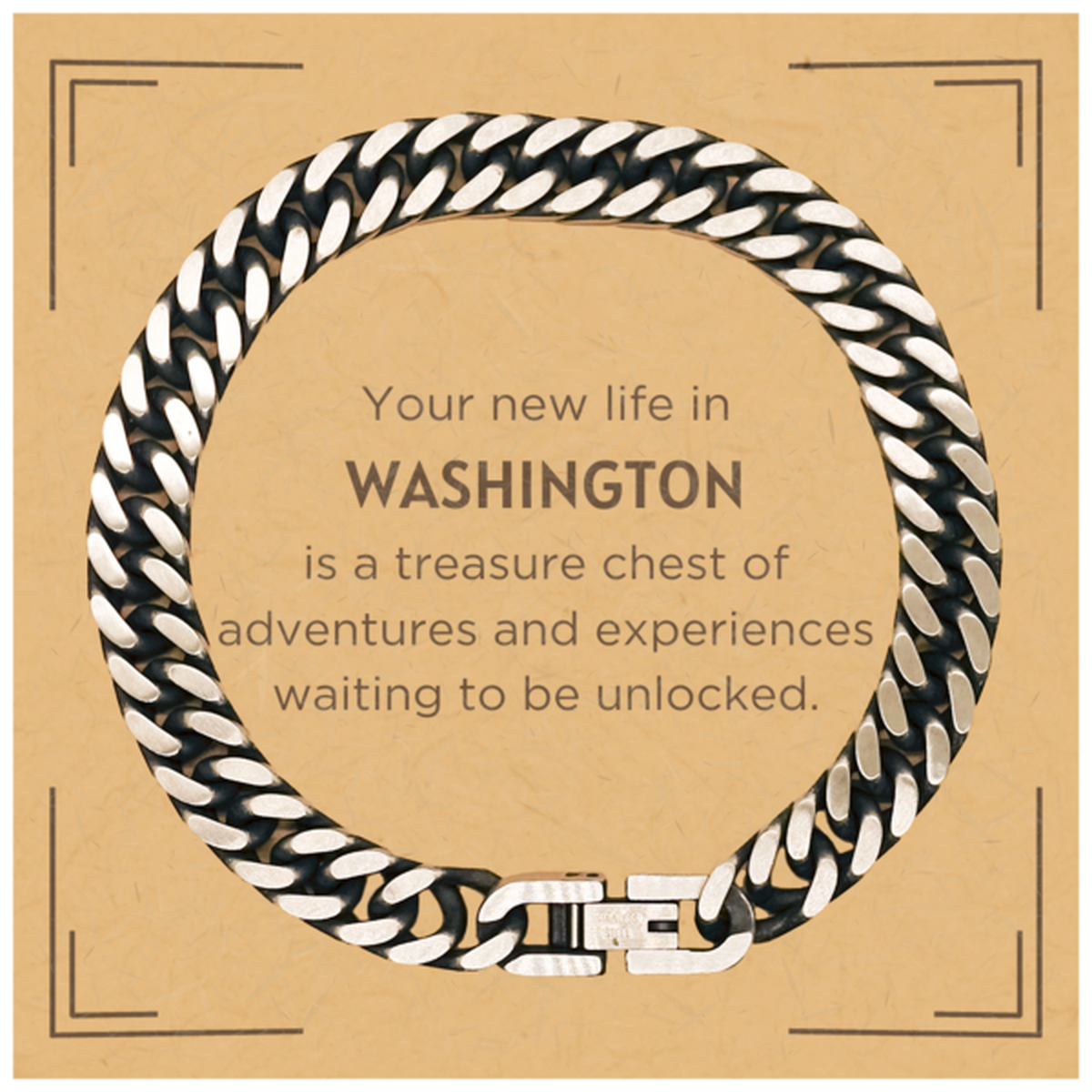 Moving to Washington Gifts, Your new life in Washington, Long Distance Washington Christmas Cuban Link Chain Bracelet For Men, Women, Friends, Coworkers