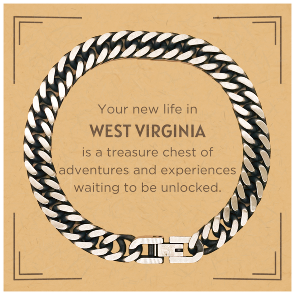 West Virginia Cuban Link Bracelet - Your New Life in West Virginia | Thoughtful Moving Gift
