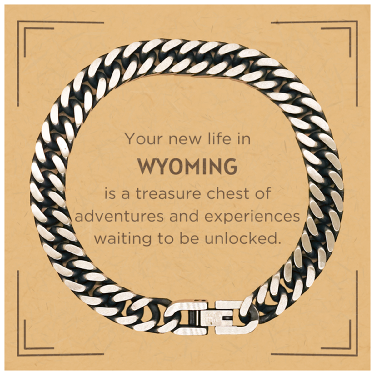 Moving to Wyoming Gifts, Your new life in Wyoming, Long Distance Wyoming Christmas Cuban Link Chain Bracelet For Men, Women, Friends, Coworkers