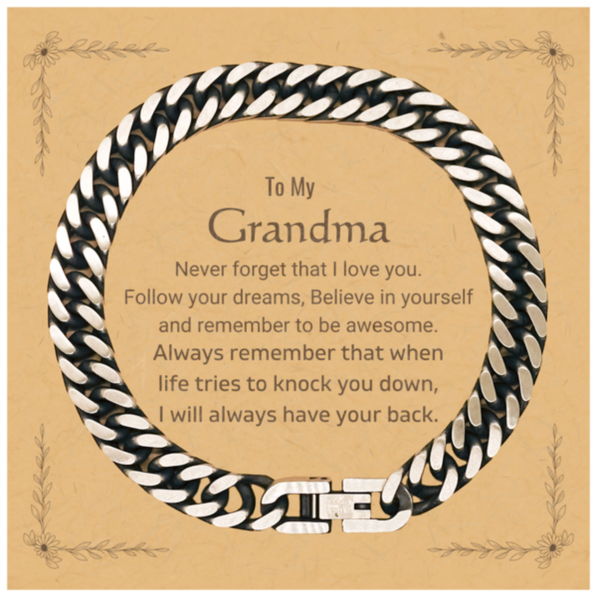 Inspirational Gifts for Grandma, Follow your dreams, Believe in yourself, Grandma Cuban Link Chain Bracelet, Birthday Christmas Unique Gifts For Grandma
