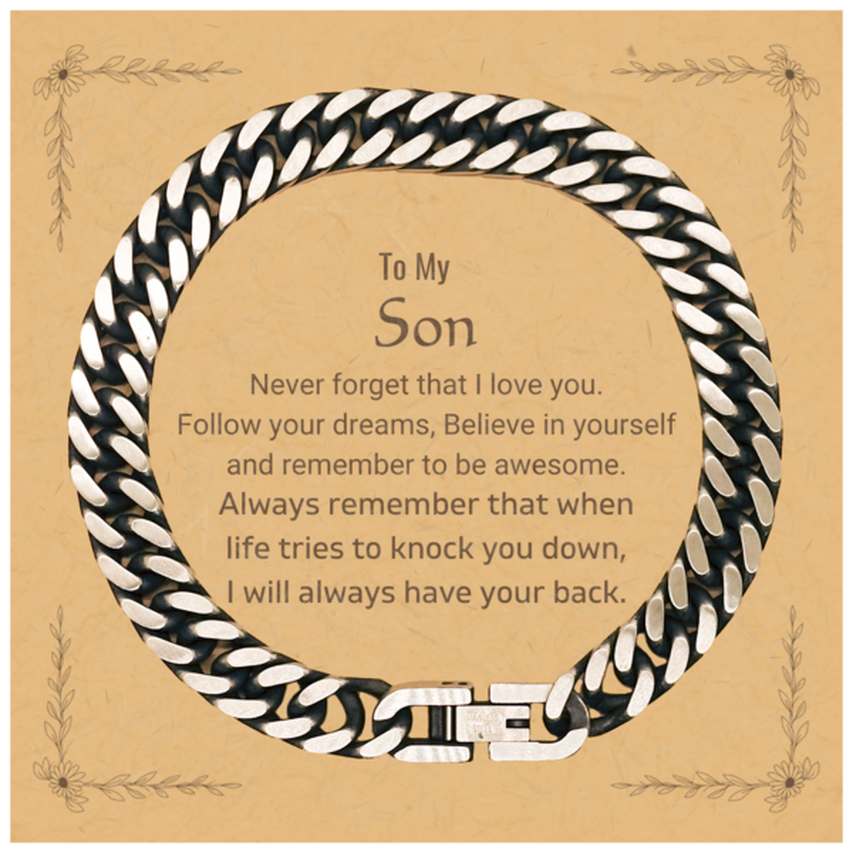 Inspirational Gifts for Son, Follow your dreams, Believe in yourself, Son Cuban Link Chain Bracelet, Birthday Christmas Unique Gifts For Son