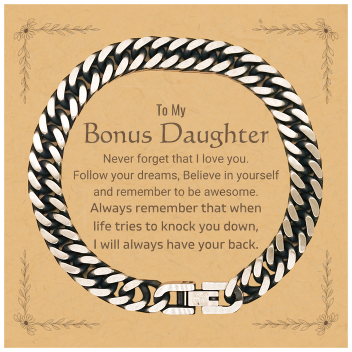 Bonus Daughter Cuban Link Chain Bracelet - Follow Your Dreams | Birthday and Christmas Gift