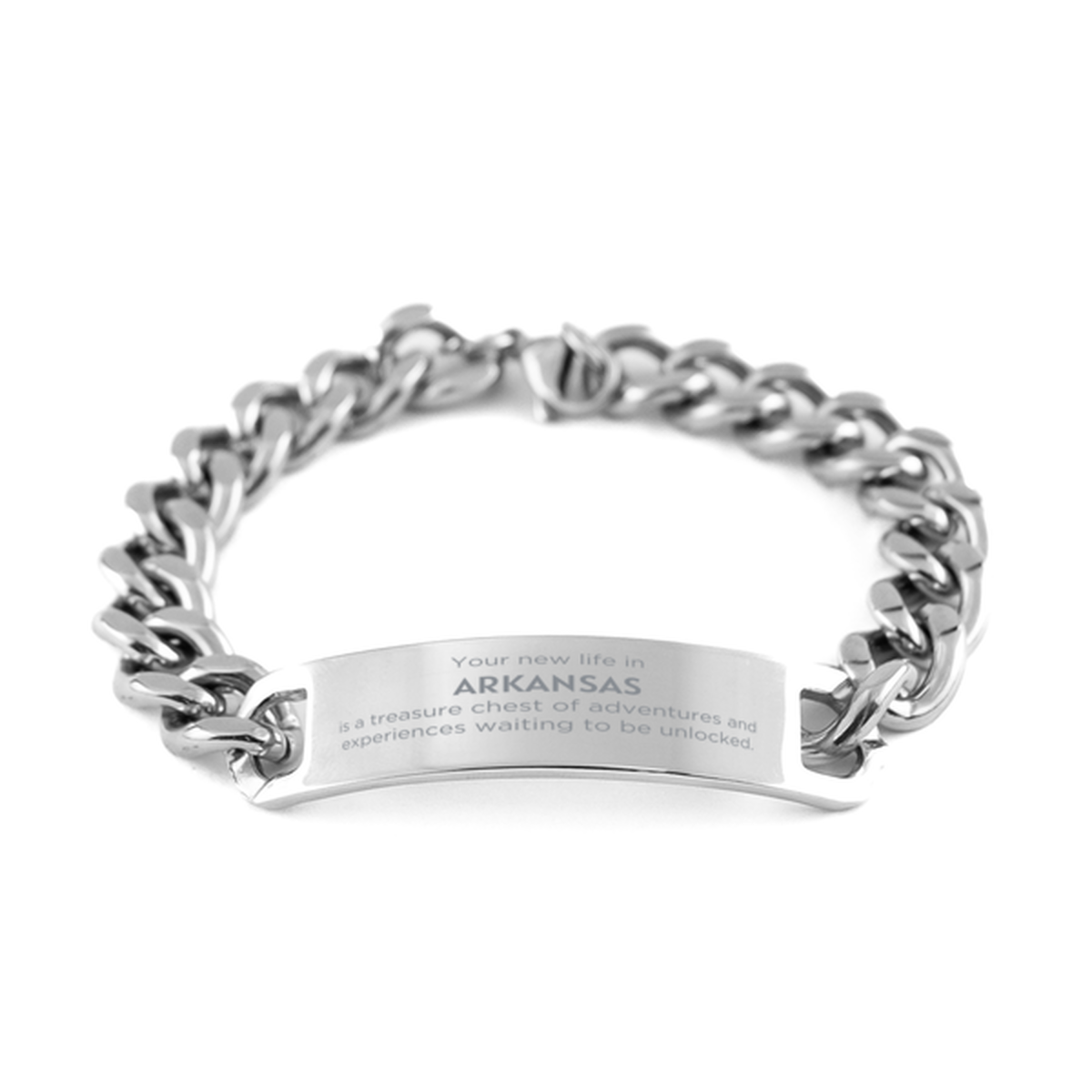 Moving to Arkansas Gifts, Your new life in Arkansas, Long Distance Arkansas Christmas Cuban Chain Stainless Steel Bracelet For Men, Women, Friends, Coworkers