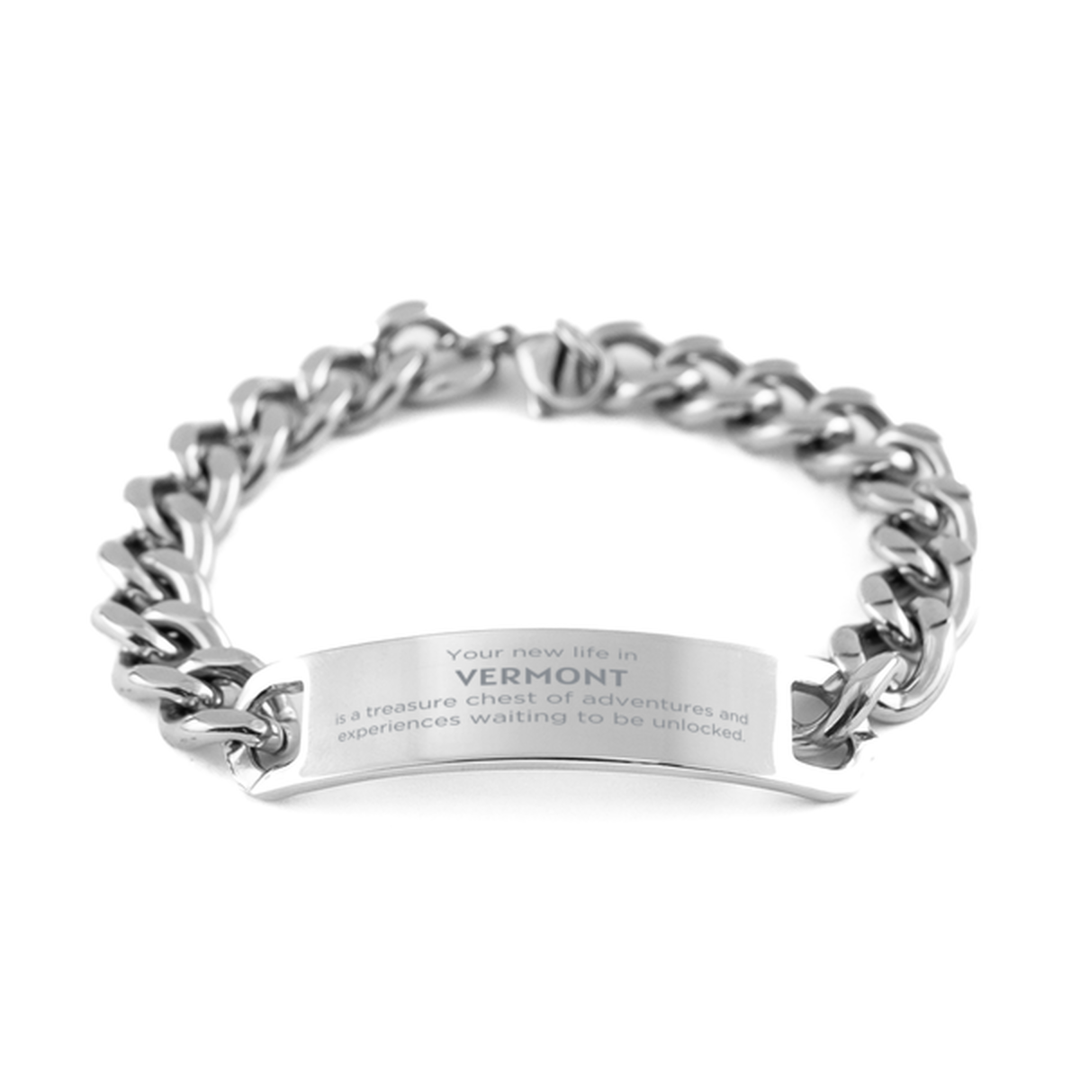 Moving to Vermont Gifts, Your new life in Vermont, Long Distance Vermont Christmas Cuban Chain Stainless Steel Bracelet For Men, Women, Friends, Coworkers