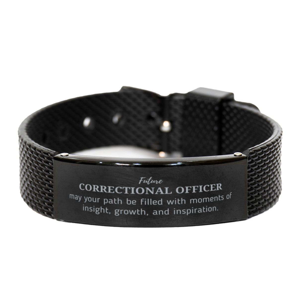 Correctional Officer Black Mesh Bracelet - May Your Path Be Filled with Insight | Graduation Gift