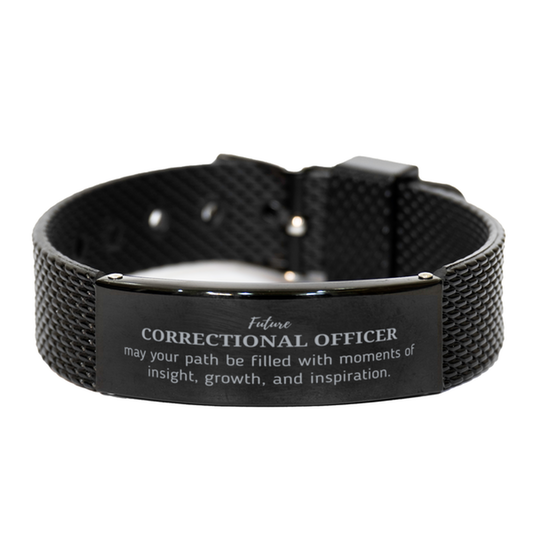 Correctional Officer Black Mesh Bracelet - May Your Path Be Filled with Insight | Graduation Gift
