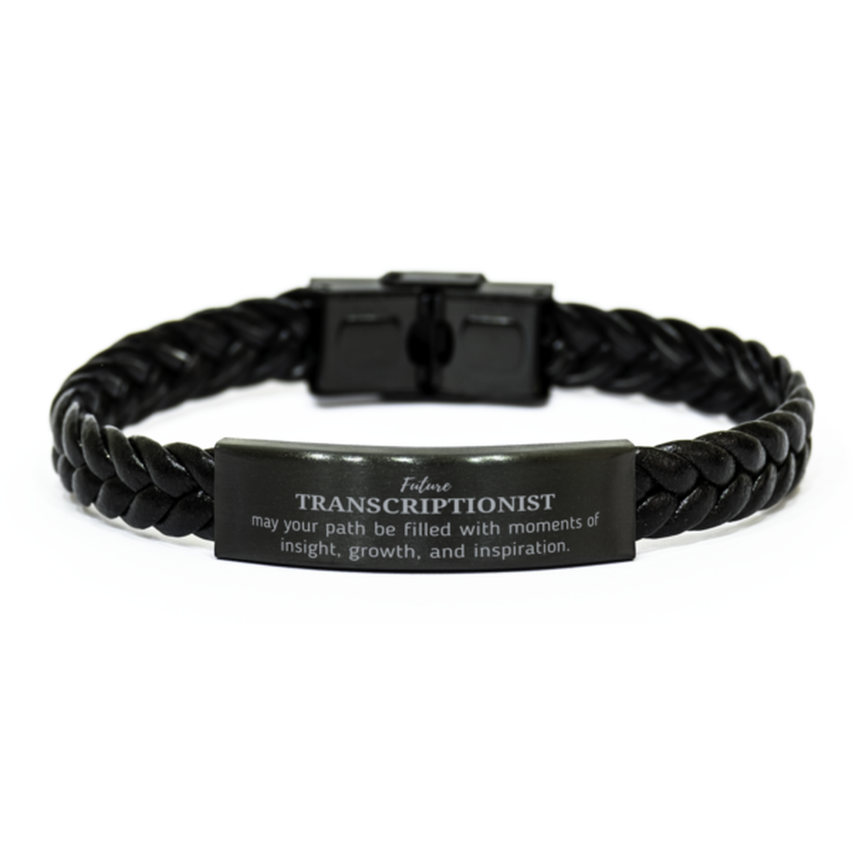 Future Transcriptionist Gifts, May your path be filled with moments of insight, Graduation Gifts for New Transcriptionist, Christmas Unique Braided Leather Bracelet For Men, Women, Friends