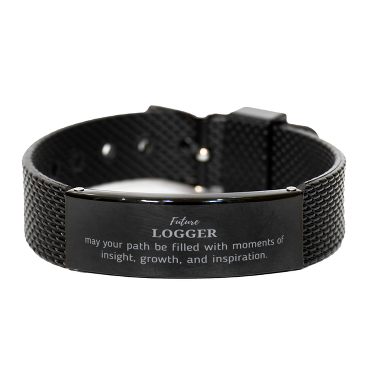 Future Logger Gifts, May your path be filled with moments of insight, Graduation Gifts for New Logger, Christmas Unique Black Shark Mesh Bracelet For Men, Women, Friends