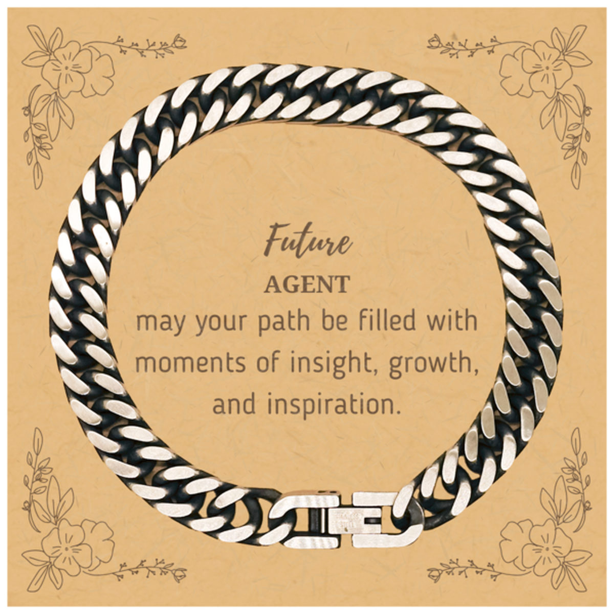 Future Agent Gifts, May your path be filled with moments of insight, Graduation Gifts for New Agent, Christmas Unique Cuban Link Chain Bracelet For Men, Women, Friends