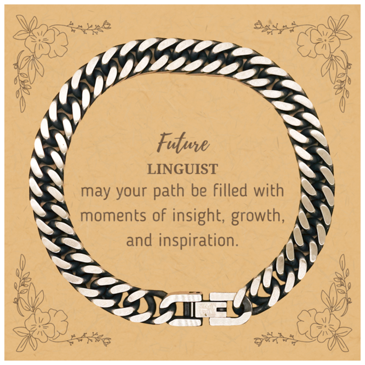 Future Linguist Gifts, May your path be filled with moments of insight, Graduation Gifts for New Linguist, Christmas Unique Cuban Link Chain Bracelet For Men, Women, Friends