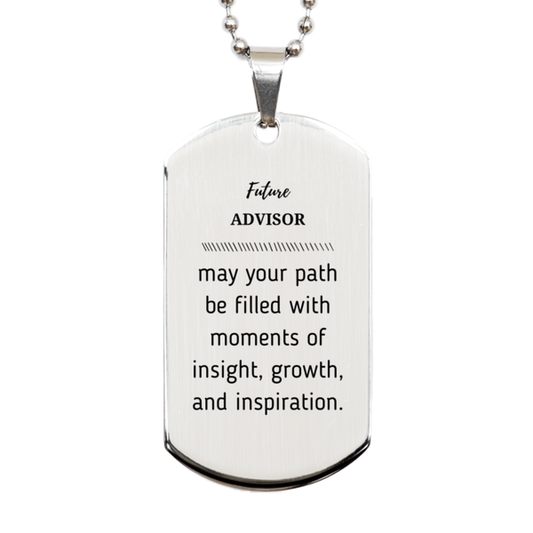 Advisor Silver Dog Tag Necklace - May Your Path Be Filled with Moments of Insight | Graduation Gift