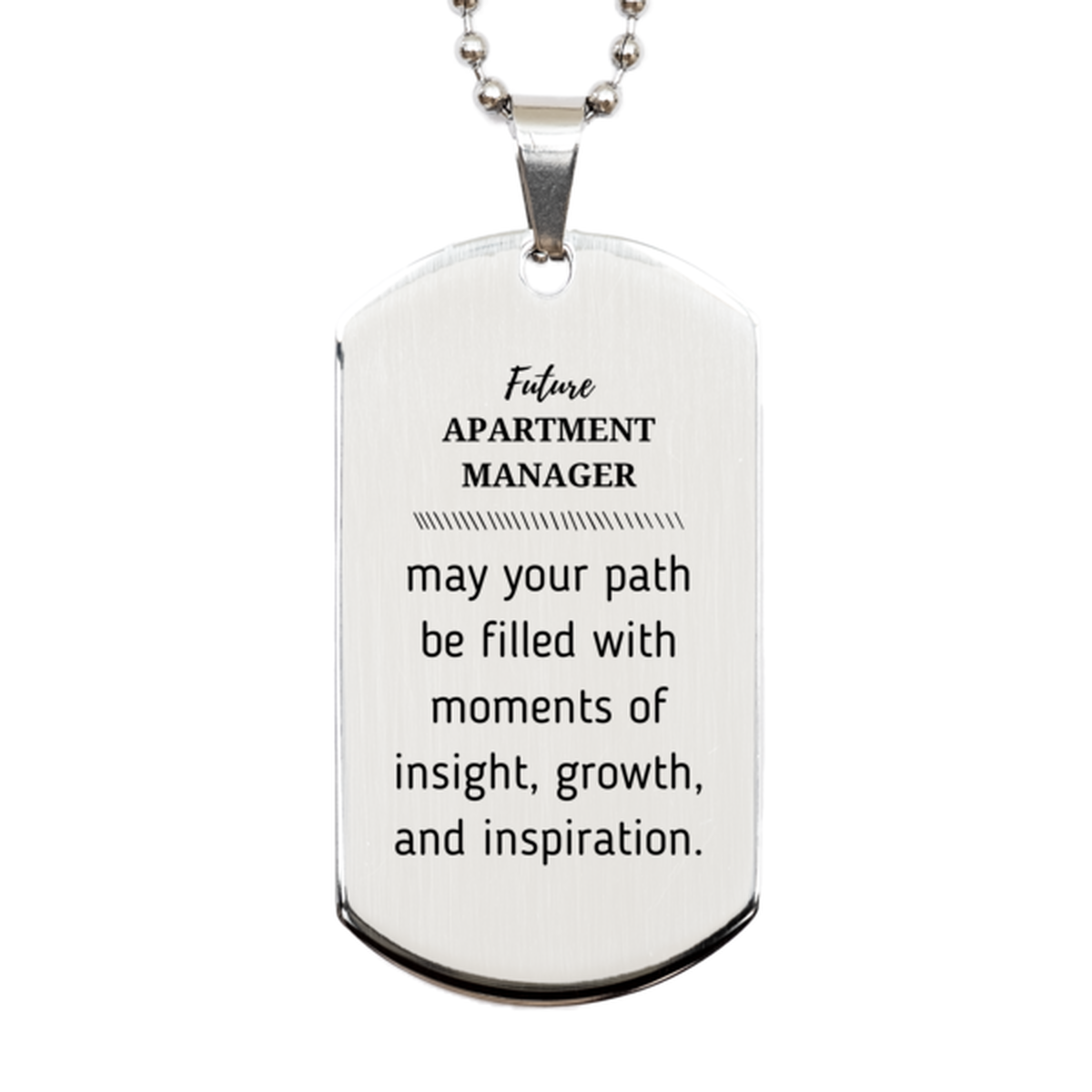 Future Apartment Manager Gifts, May your path be filled with moments of insight, Graduation Gifts for New Apartment Manager, Christmas Unique Silver Dog Tag For Men, Women, Friends