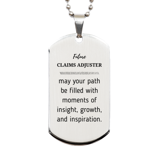 Claims Adjuster Silver Dog Tag Necklace - Future Claims Adjuster | Graduation Gift