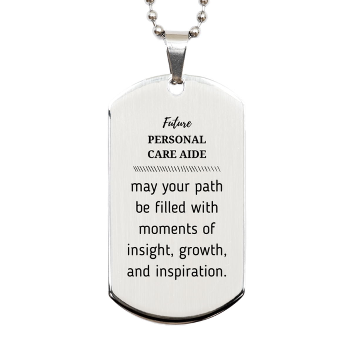 Future Personal Care Aide Gifts, May your path be filled with moments of insight, Graduation Gifts for New Personal Care Aide, Christmas Unique Silver Dog Tag For Men, Women, Friends