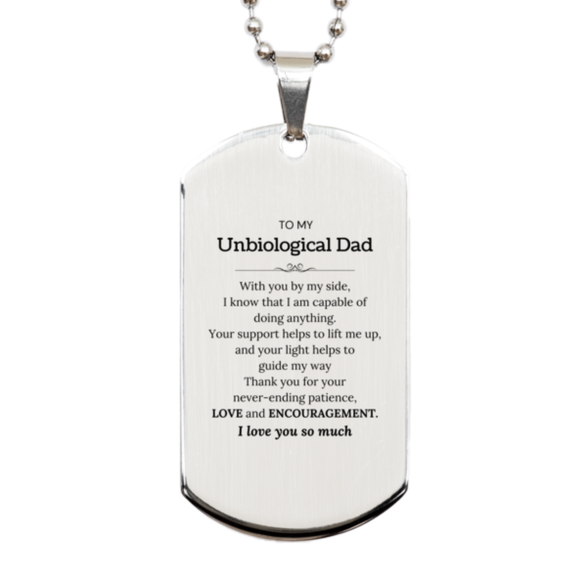Unbiological Dad Silver Dog Tag Necklace - Heartfelt Message | Birthday Gift