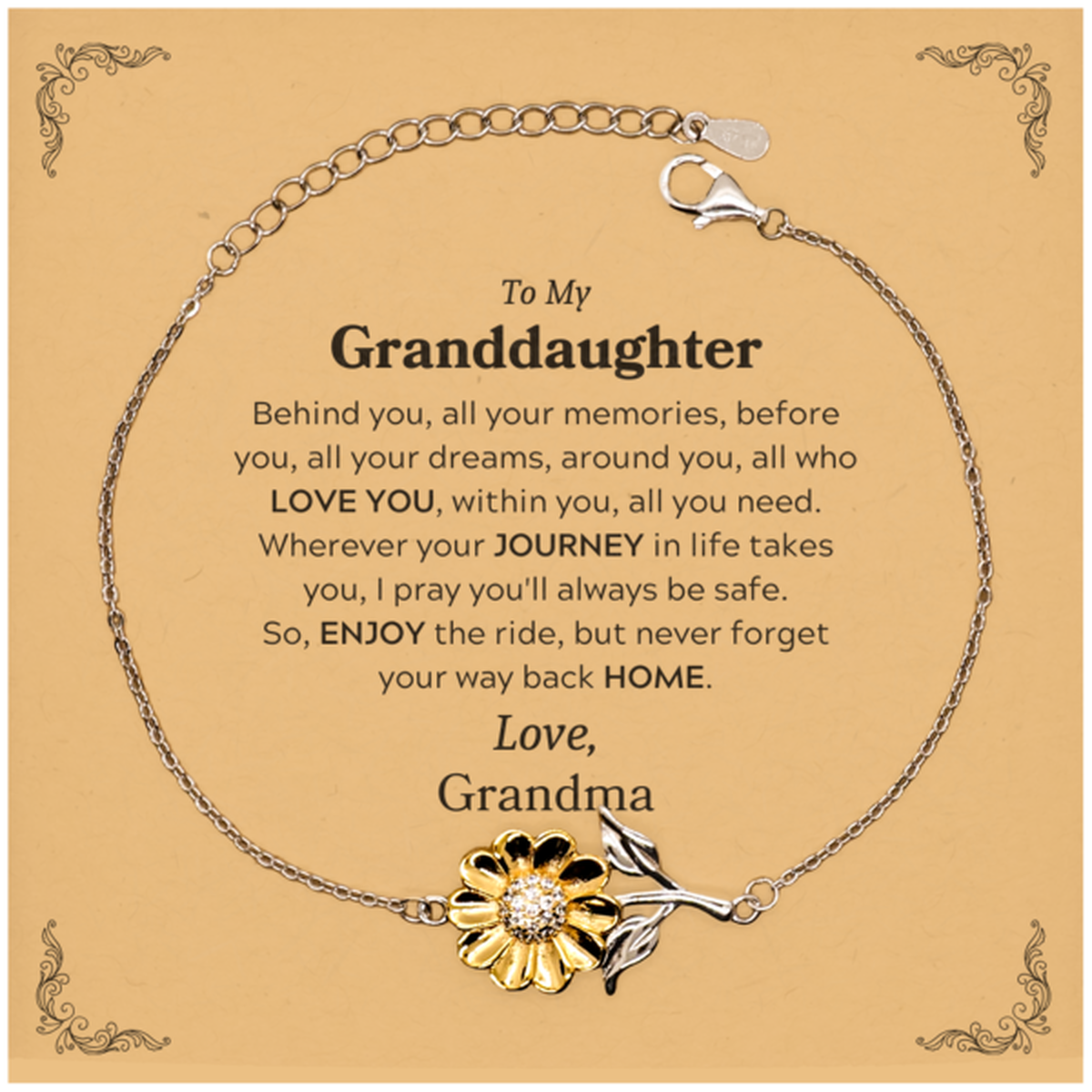 Granddaughter Sunflower Bracelet - Behind You, All Your Memories | Graduation Gift