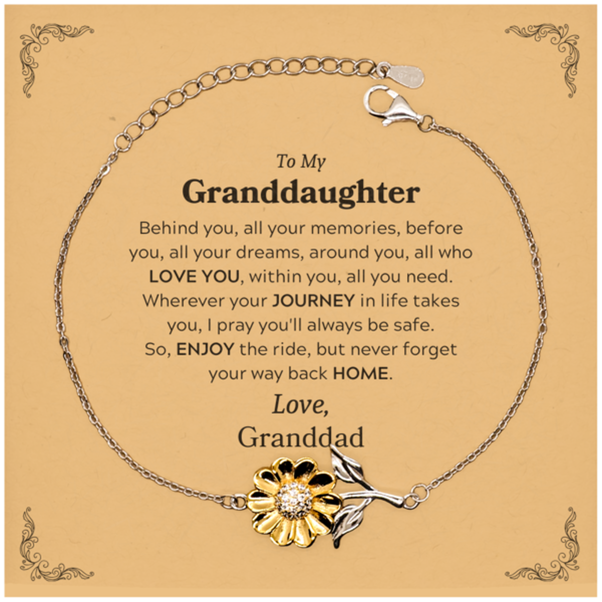 Granddaughter Sunflower Bracelet - Behind You, All Your Memories | Graduation Gift