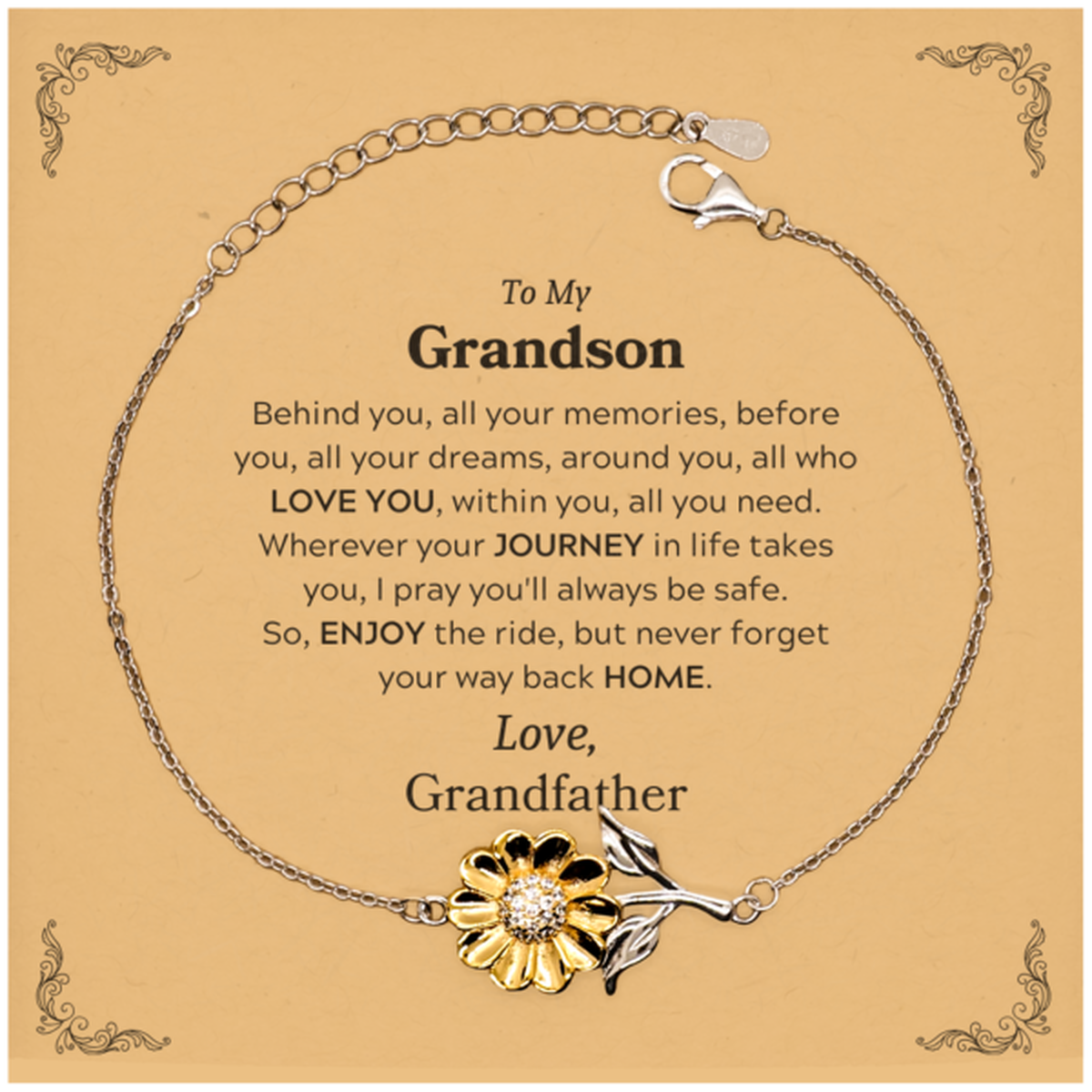Grandson Sunflower Bracelet - Behind You, All Your Memories | Graduation Gift