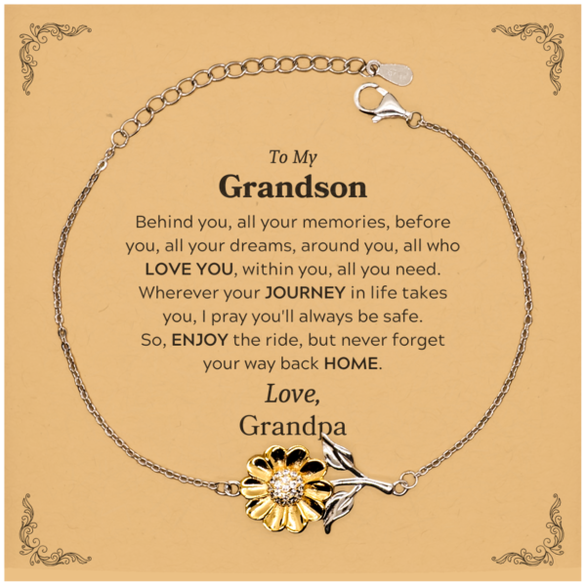 Grandson Sunflower Bracelet - Behind You, All Your Memories | Graduation Gift