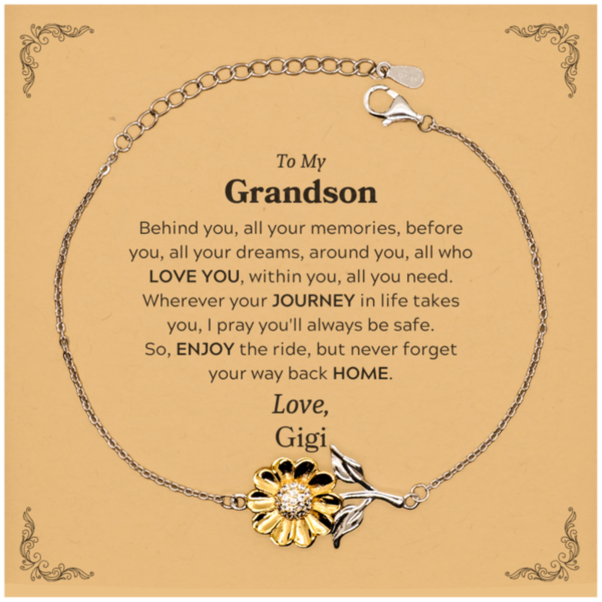 Grandson Sunflower Bracelet - Behind You, All Your Memories | Graduation Gift