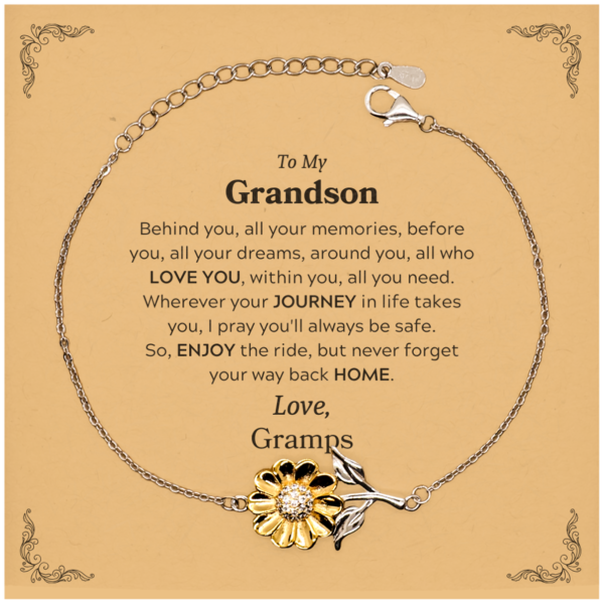 To My Grandson Graduation Gifts from Gramps, Grandson Sunflower Bracelet Christmas Birthday Gifts for Grandson Behind you, all your memories, before you, all your dreams. Love, Gramps