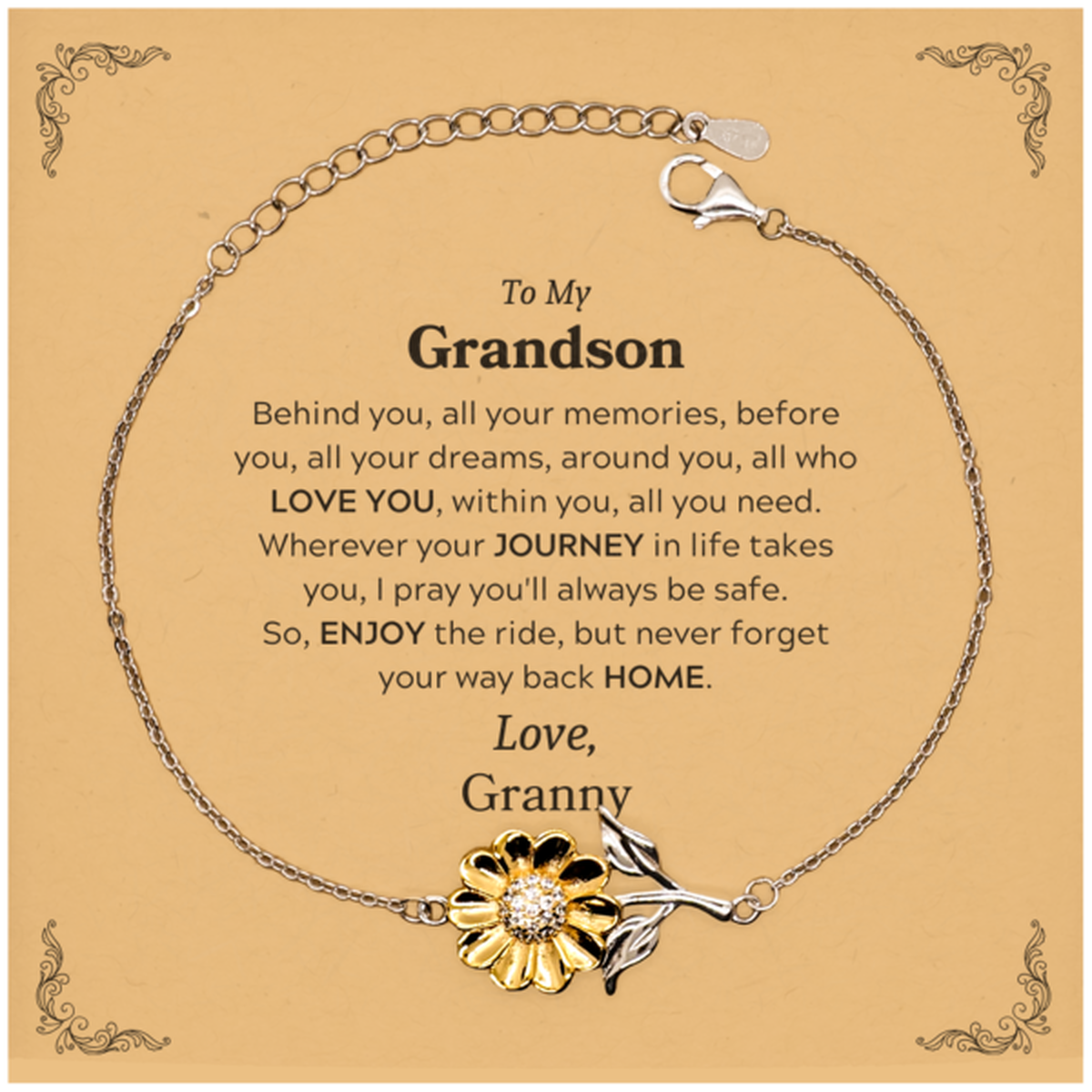 To My Grandson Graduation Gifts from Granny, Grandson Sunflower Bracelet Christmas Birthday Gifts for Grandson Behind you, all your memories, before you, all your dreams. Love, Granny