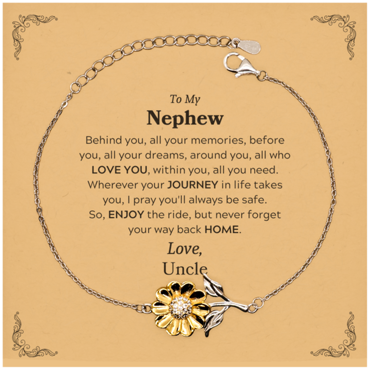 Nephew Sunflower Bracelet - Behind You, All Your Memories | Graduation Gift
