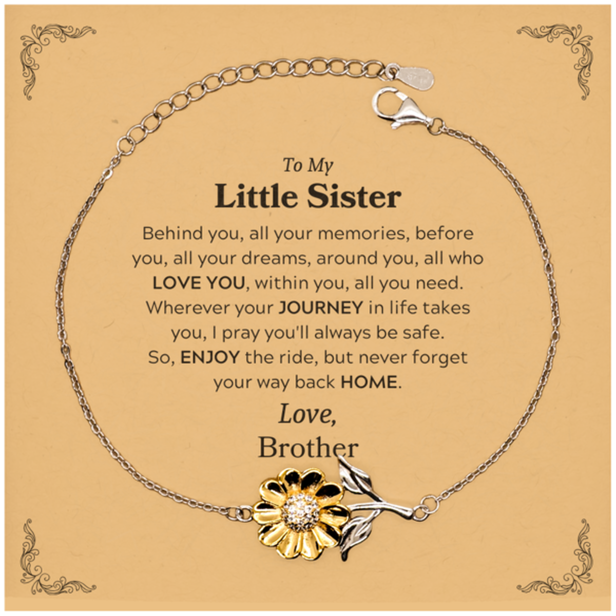 Little Sister Sunflower Bracelet - Love, Brother | Graduation Gift