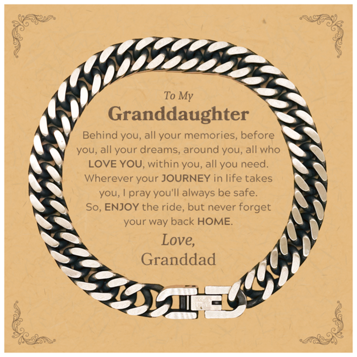 To My Granddaughter Graduation Gifts from Granddad, Granddaughter Cuban Link Chain Bracelet Christmas Birthday Gifts for Granddaughter Behind you, all your memories, before you, all your dreams. Love, Granddad