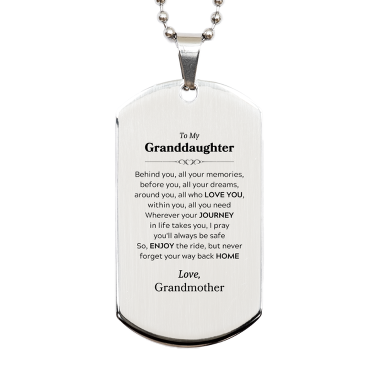 To My Granddaughter Graduation Gifts from Grandmother, Granddaughter Silver Dog Tag Christmas Birthday Gifts for Granddaughter Behind you, all your memories, before you, all your dreams. Love, Grandmother