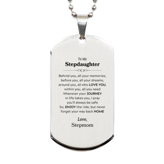 Stepdaughter Silver Dog Tag Necklace - Behind You, All Your Memories | Graduation Gift