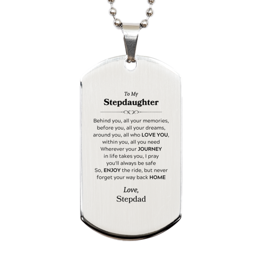 Stepdaughter Silver Dog Tag Necklace - Behind You, All Your Memories | Graduation Gift