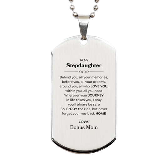 Stepdaughter Silver Dog Tag Necklace - Love and Dreams | Graduation Gift