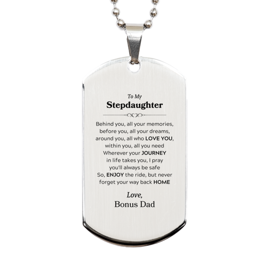 Stepdaughter Silver Dog Tag Necklace - Behind You, All Your Memories | Graduation Gift