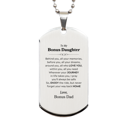 Bonus Daughter Silver Dog Tag Necklace - Love and Dreams | Graduation Gift