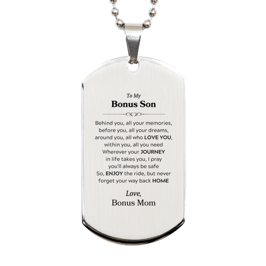 Bonus Son Silver Dog Tag Necklace - Behind You, All Your Memories | Graduation Gift