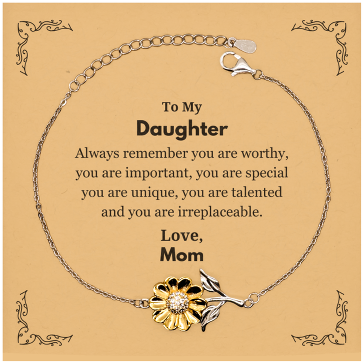 Daughter Sunflower Bracelet - Always Remember You Are Wworthy | Birthday Gift