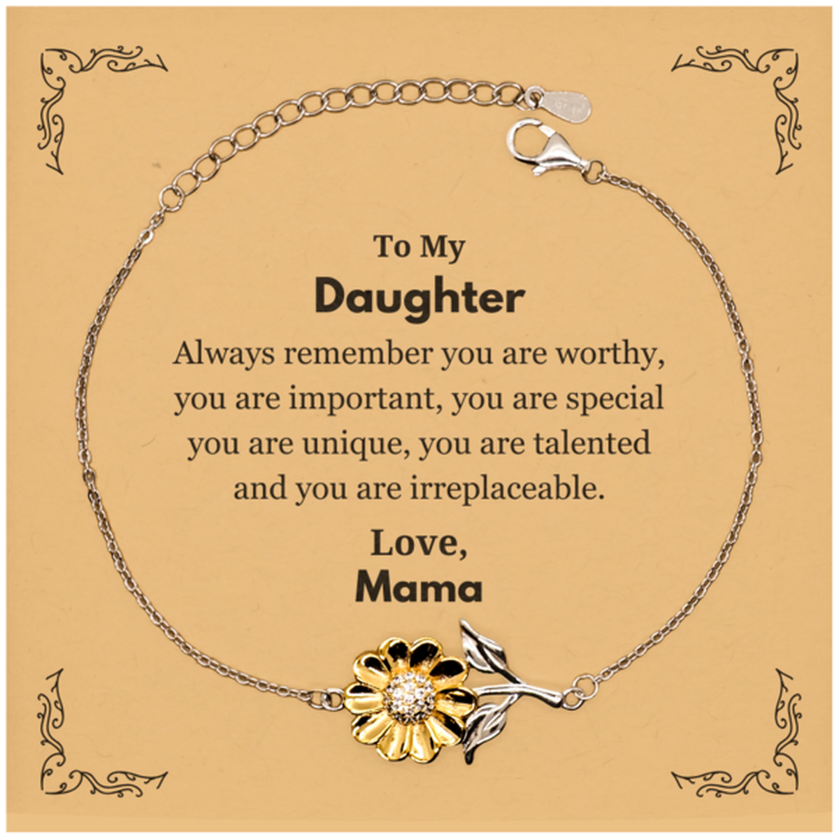 Daughter Sunflower Bracelet - Always Remember You Are Worthy | Birthday & Graduation Gift