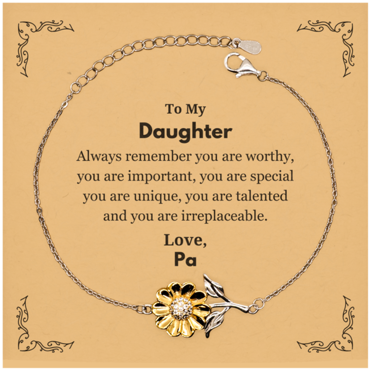 Daughter Sunflower Bracelet - Always Remember You Are W worthy | Birthday & Graduation Gift