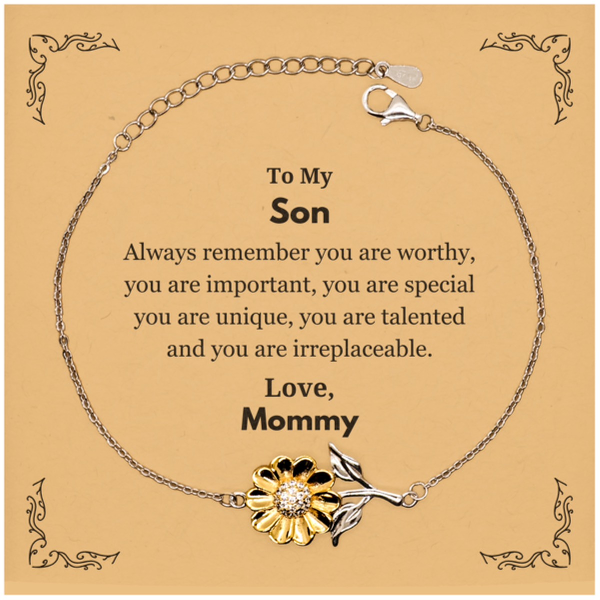 Son Birthday Gifts from Mommy, Inspirational Sunflower Bracelet for Son Christmas Graduation Gifts for Son Always remember you are worthy, you are important. Love, Mommy