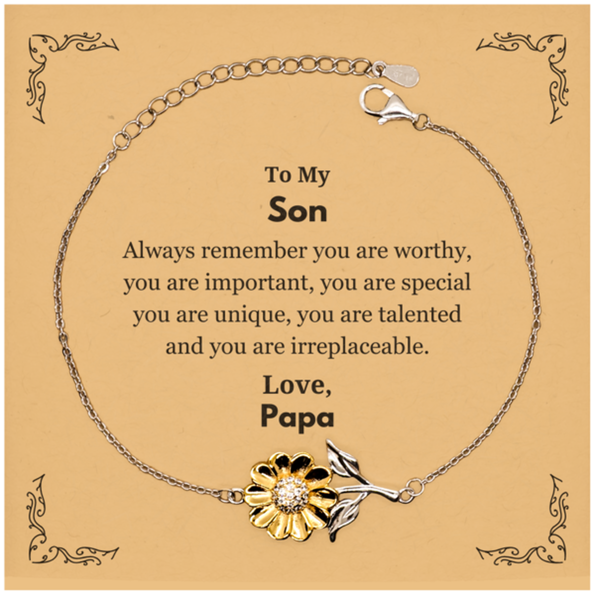Son Birthday Gifts from Papa, Inspirational Sunflower Bracelet for Son Christmas Graduation Gifts for Son Always remember you are worthy, you are important. Love, Papa