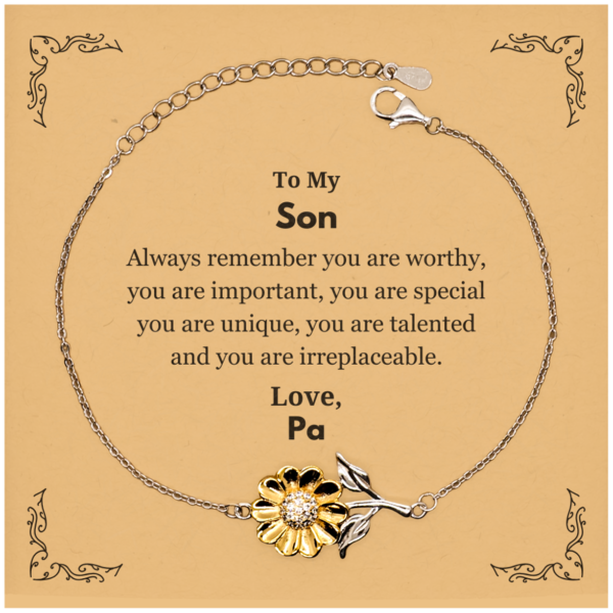 Son Birthday Gifts from Pa, Inspirational Sunflower Bracelet for Son Christmas Graduation Gifts for Son Always remember you are worthy, you are important. Love, Pa