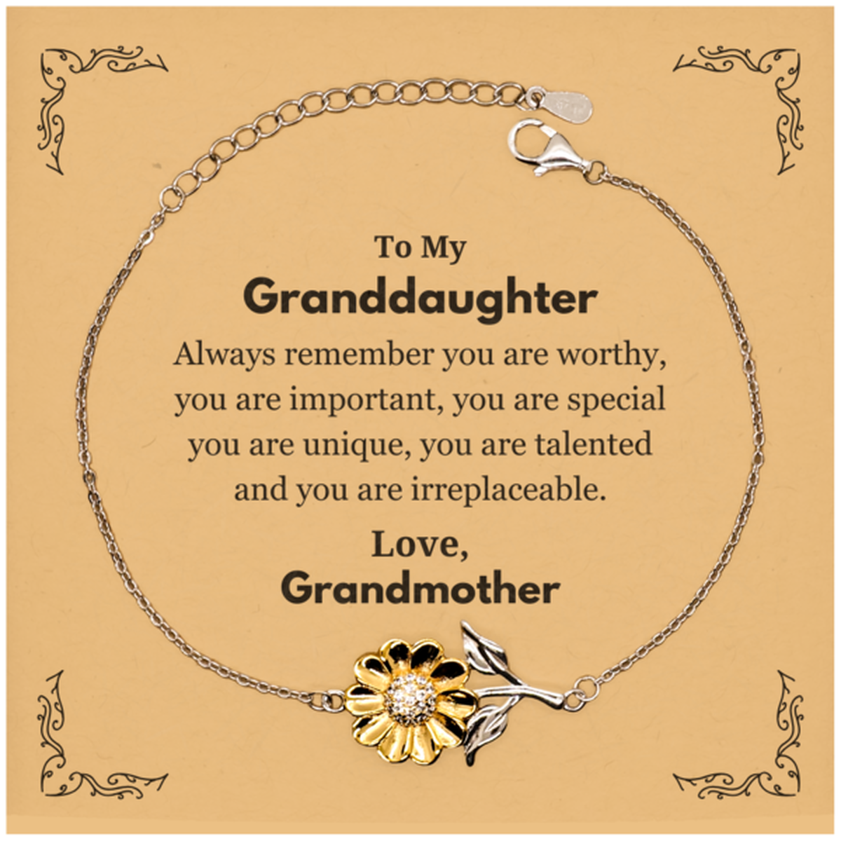 Granddaughter Sunflower Bracelet - Always Remember You Are Worthy | Birthday Gift