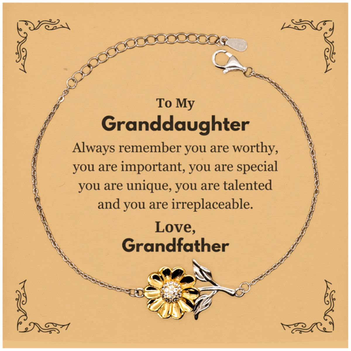 Granddaughter Sunflower Bracelet - Always Remember You Are Wworthy | Birthday & Graduation Gift