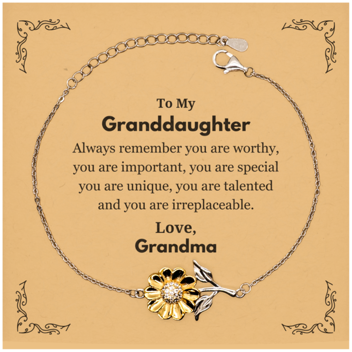 Granddaughter Sunflower Bracelet - Always Remember You Are Worthy | Birthday Gift