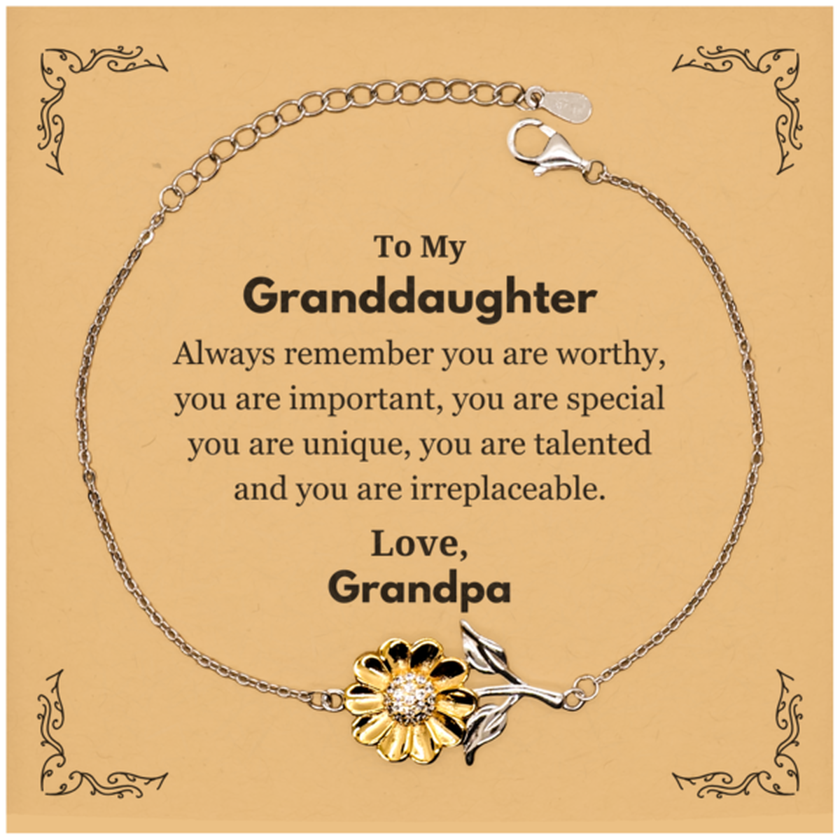 Granddaughter Sunflower Bracelet - Always Remember You Are Worthy | Birthday & Graduation Gift