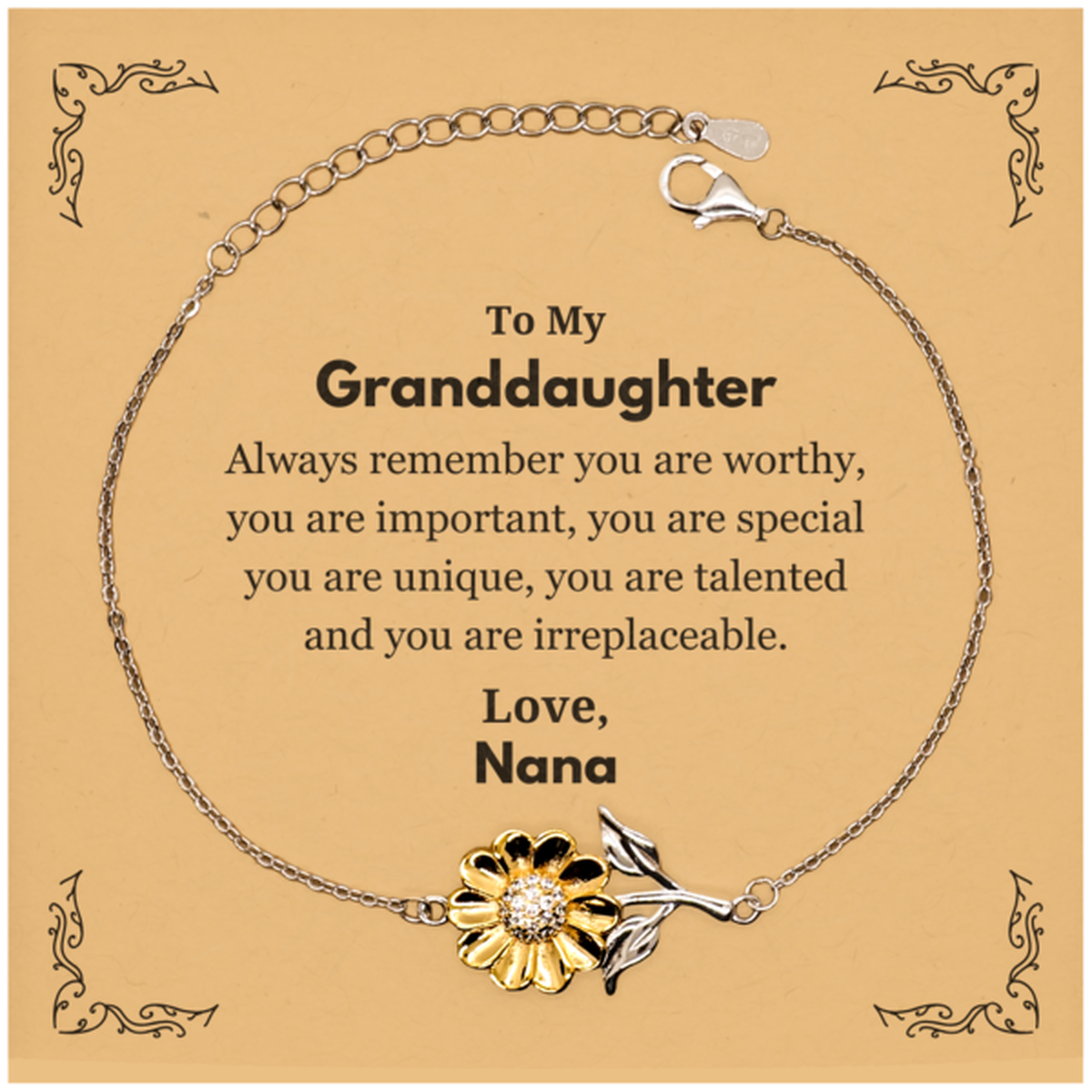 Granddaughter Sunflower Bracelet - Always Remember You Are Worthy | Birthday and Graduation Gift