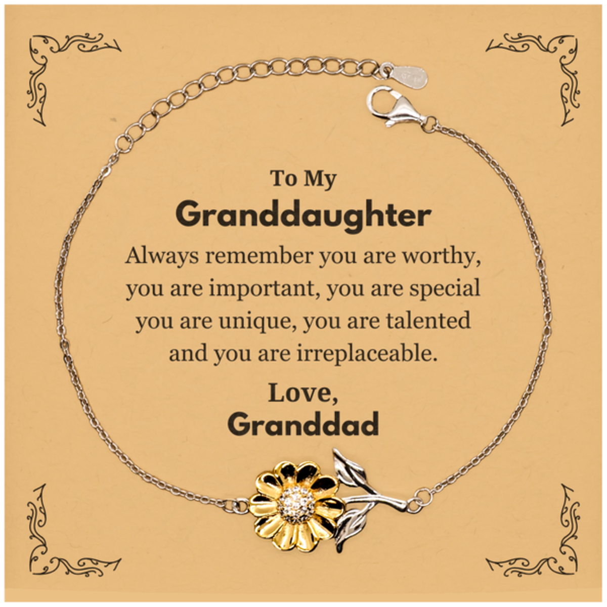 Granddaughter Sunflower Bracelet - Always Remember You Are Wworthy | Birthday & Graduation Gift