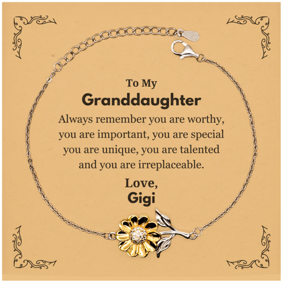 Granddaughter Sunflower Bracelet - Always Remember You Are Worthy | Birthday & Graduation Gift
